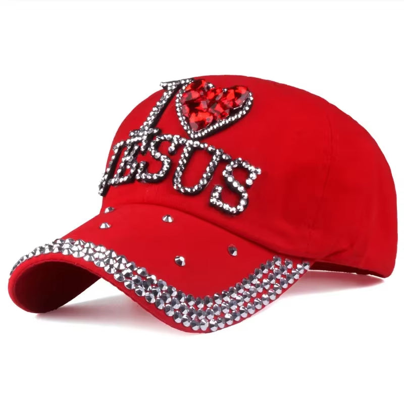 Leisure Jesus Women'S Baseball Cap Fashionable Rhinestone-Studded Duckbill Cap Outdoor Travel Sun-Shading Sun Hat Hip-Pop