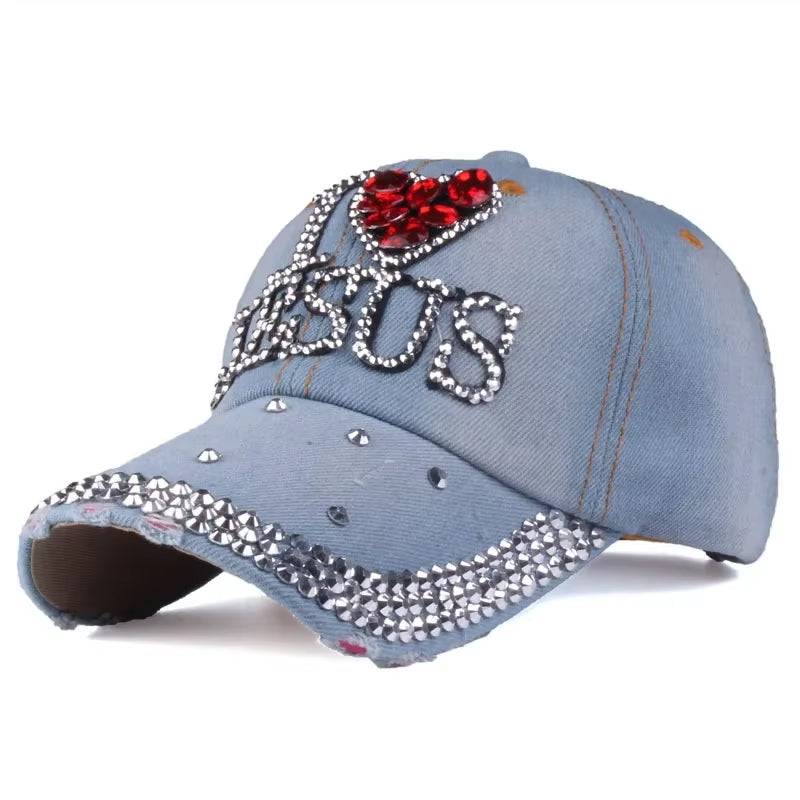 Leisure Jesus Women'S Baseball Cap Fashionable Rhinestone-Studded Duckbill Cap Outdoor Travel Sun-Shading Sun Hat Hip-Pop