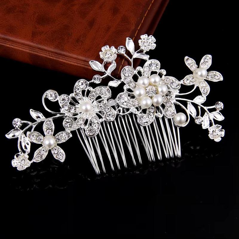 Silver Color Pearl Crystal Wedding Hair Combs Hair Accessories for Bridal Flower Headpiece Women Bride Hair Ornaments Jewelry