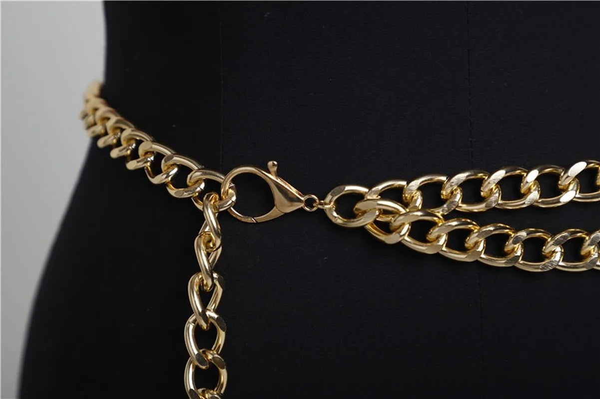 Sexy Women Belts 2022 New Streetwear Metal Chain Decorate Dress Belt Adjustable Rough Whip Chain Women Fashion Design