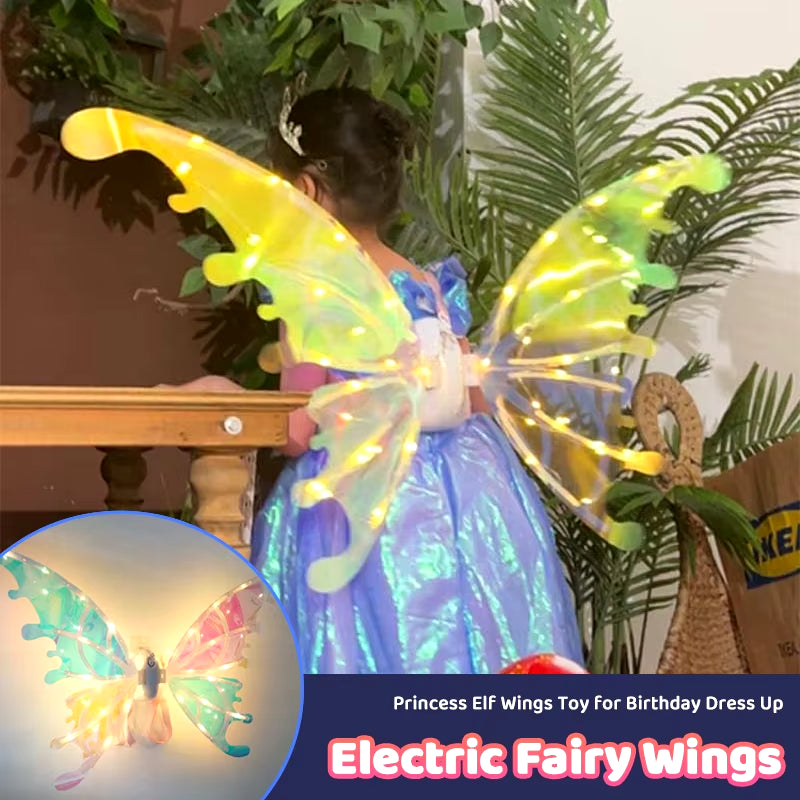 Electric Fairy Wings Light up for Girls Kids Toys Costume Elf Luminous Wings LED Music Dress up Butterfly Angel Princess Wings