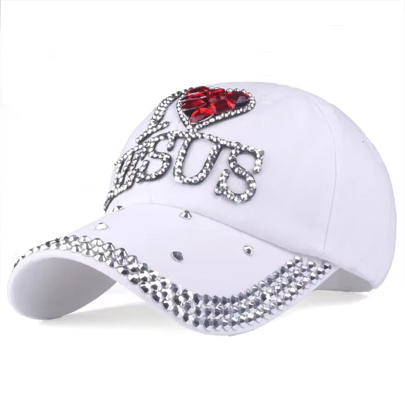 Leisure Jesus Women'S Baseball Cap Fashionable Rhinestone-Studded Duckbill Cap Outdoor Travel Sun-Shading Sun Hat Hip-Pop